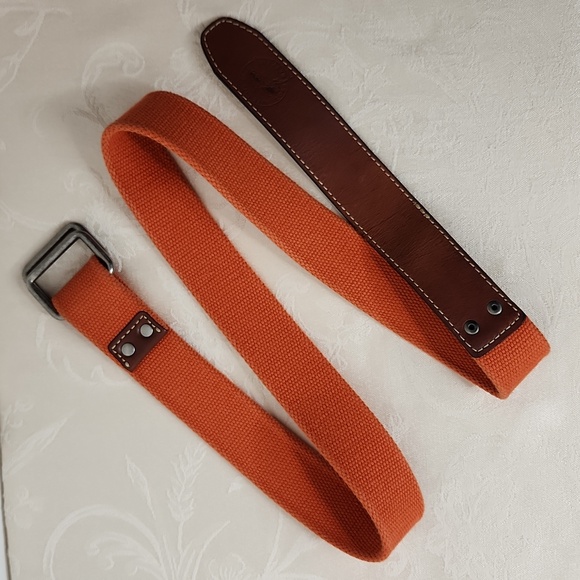 Tommy Bahama D ring belt orange cotton and tan leather golf - Picture 7 of 10